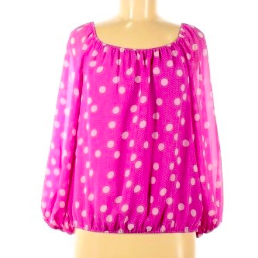 Vince Camuto polka dot pink and white blouse